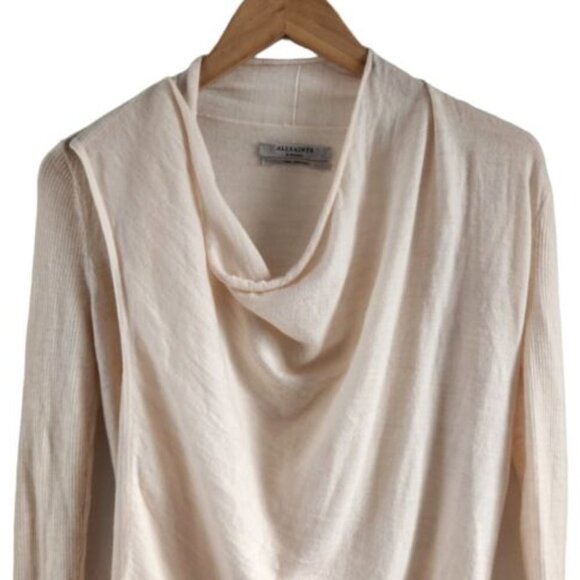 AllSaints Drina Ribbed Asymmetrical Zipper Shoulder Merino Wool Cardigan Size XS - Picture 3 of 8